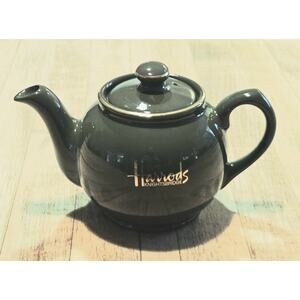 Vintage Harrods of Knightsbridge TEAPOT London Dark Green with Gold Trim